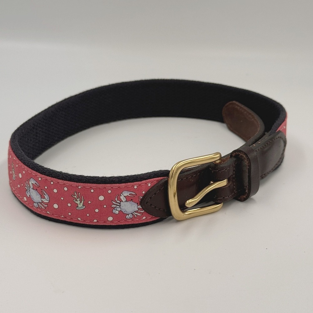 Vineyard Vines Kids Bright Pink Crab Canvas Leather Club Belt Size 24 USA Boys